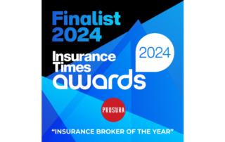 An image showing the Insurance Times Awards 2024 displaying Prosura as a finalist in the Insurance Broker of the Year category.