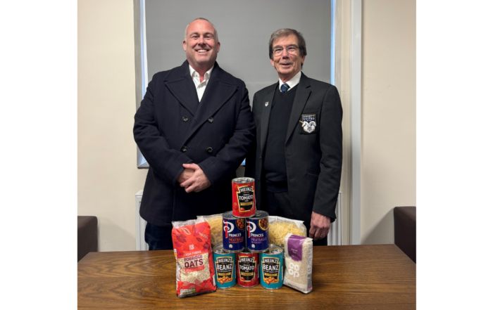 Picture is Jon Newall, CEO of Prosura, and Neville Wigglesworth, President of Ossett United Football Club, with some food bank donations.